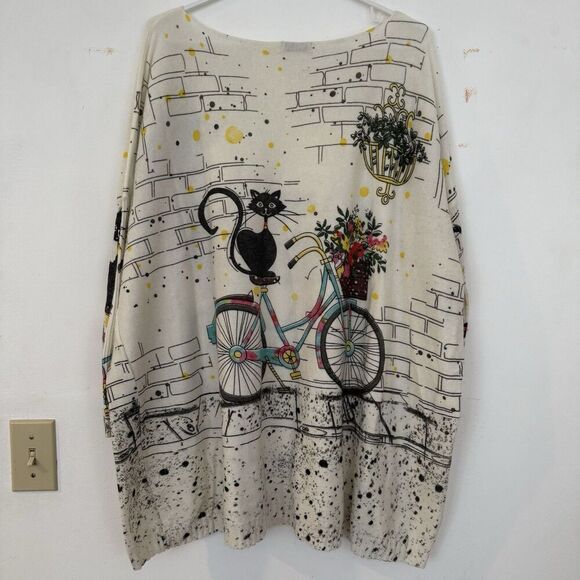 Oversized Wool Blend Tunic Top Women Long Dolman Sleeve Kitten Cat Sweater - Picture 3 of 8